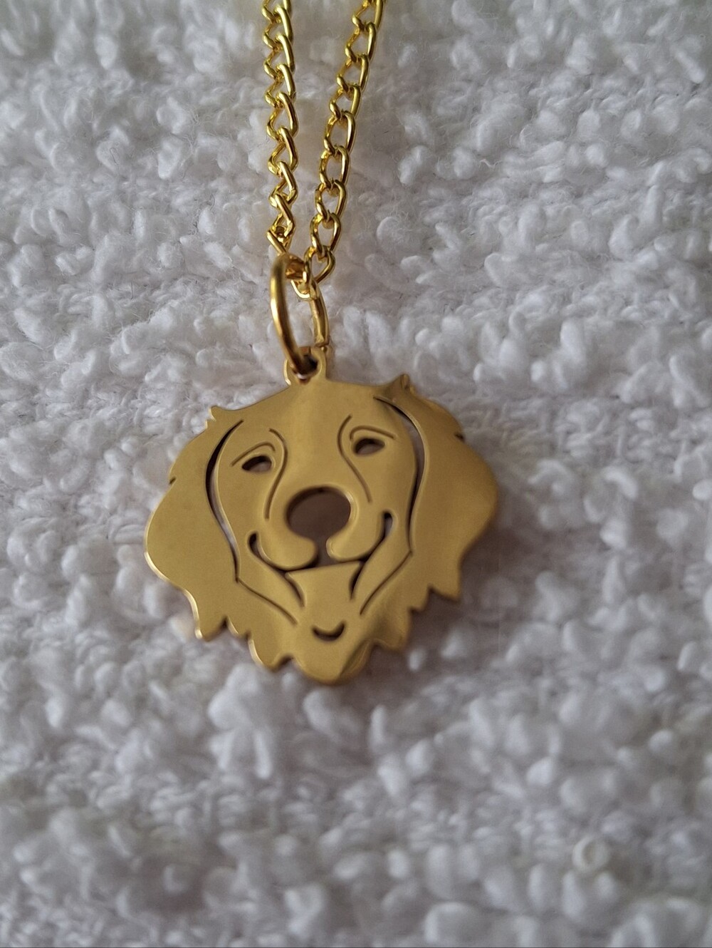 Gold Golden Retriever Face Pendant With 18" Necklace